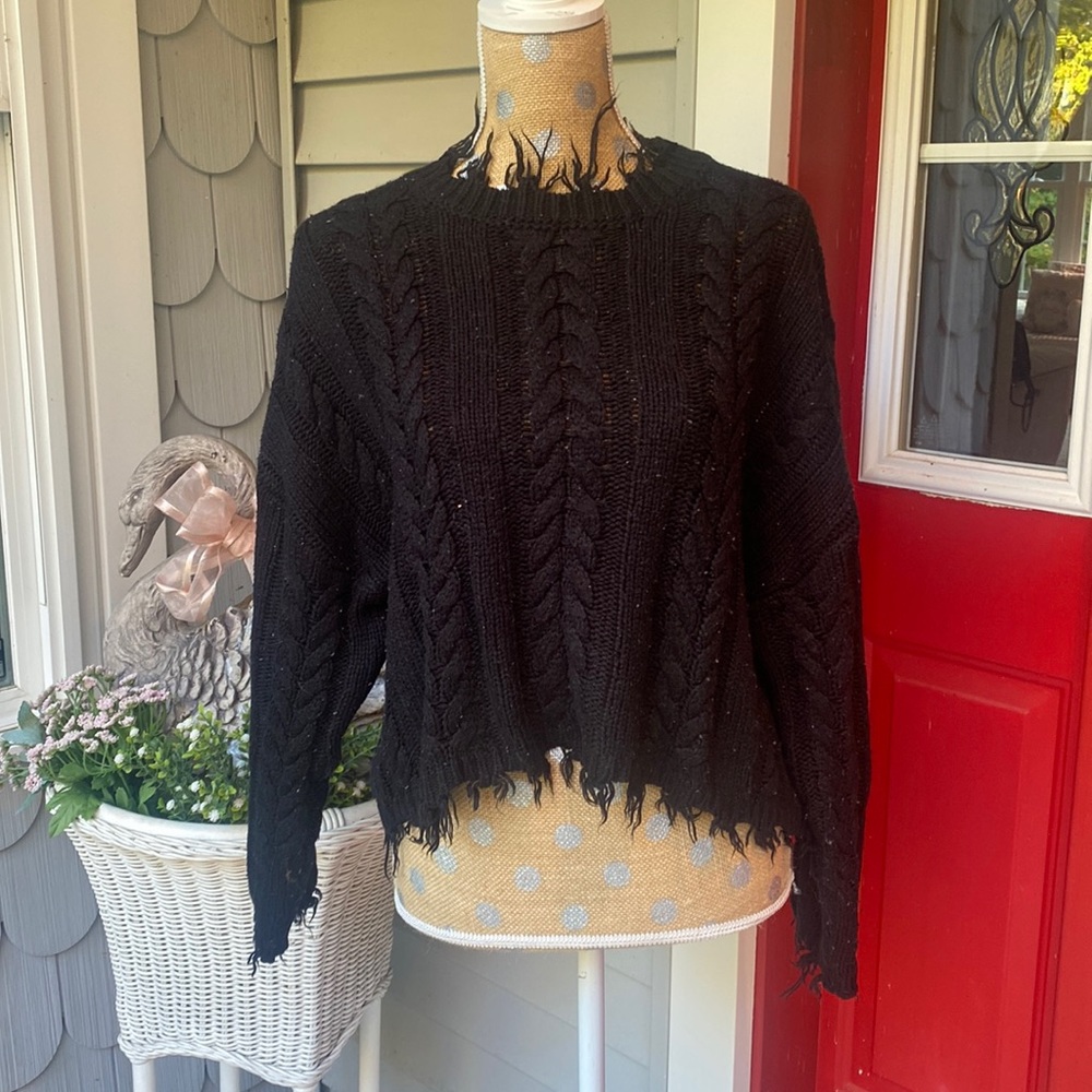 Forever 21 Contemporary Frayed Black Sweater